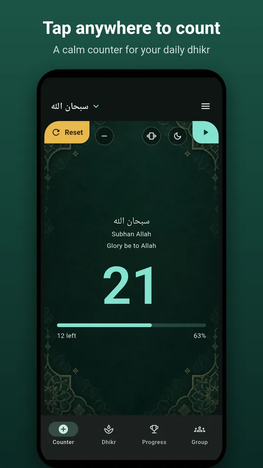 Tap anywhere to count, with a progress bar to your goal